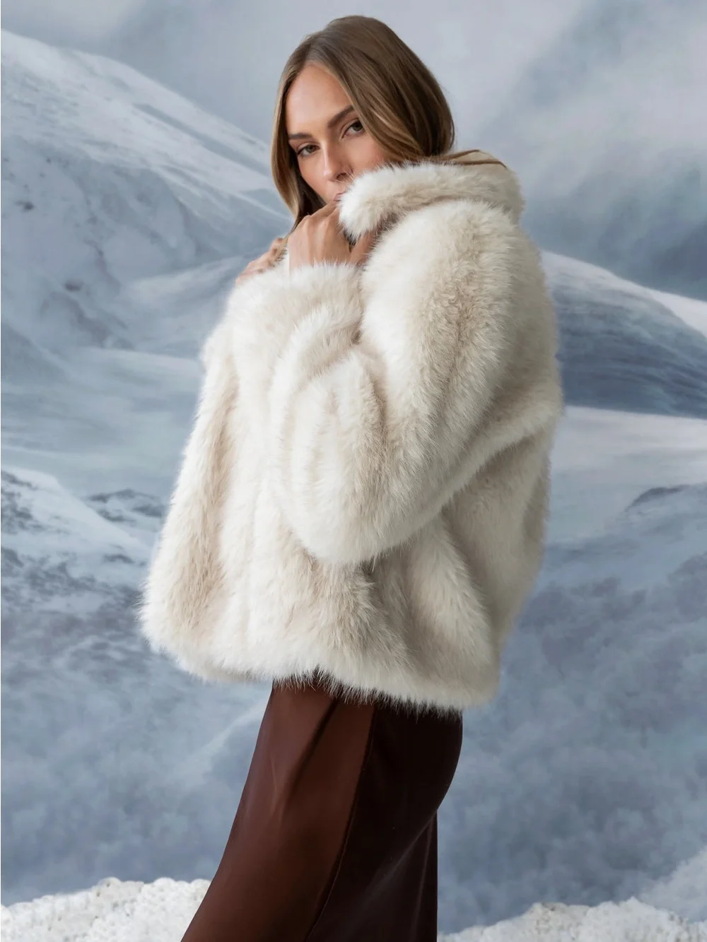 bohme Jordan Cream Plush Faux Fur Jacket